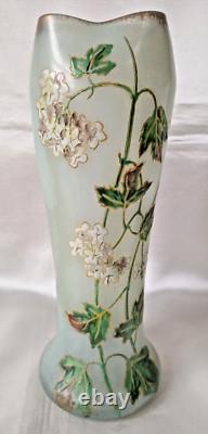 Legras Art Nouveau'Belgrade' Shape Ivy Leaf & Flowers Enamelled Glass Vase. 1