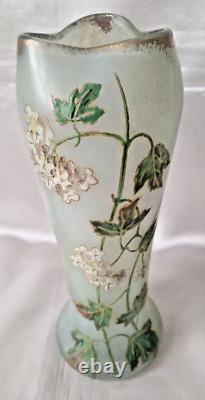 Legras Art Nouveau'Belgrade' Shape Ivy Leaf & Flowers Enamelled Glass Vase. 1