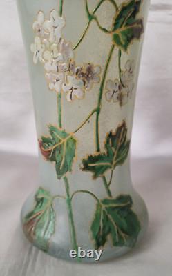 Legras Art Nouveau'Belgrade' Shape Ivy Leaf & Flowers Enamelled Glass Vase. 1