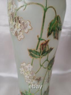 Legras Art Nouveau'Belgrade' Shape Ivy Leaf & Flowers Enamelled Glass Vase. 1