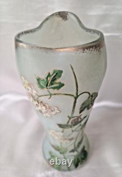 Legras Art Nouveau'Belgrade' Shape Ivy Leaf & Flowers Enamelled Glass Vase. 1