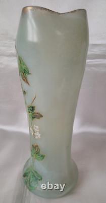 Legras Art Nouveau'Belgrade' Shape Ivy Leaf & Flowers Enamelled Glass Vase. 1