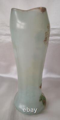Legras Art Nouveau'Belgrade' Shape Ivy Leaf & Flowers Enamelled Glass Vase. 1