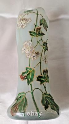 Legras Art Nouveau'Belgrade' Shape Ivy Leaf & Flowers Enamelled Glass Vase. 1