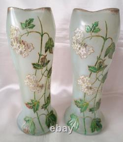 Legras Art Nouveau'Belgrade' Shape Ivy Leaf & Flowers Enamelled Glass Vase. 1