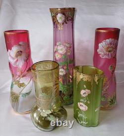 Legras Art Nouveau'Belgrade' Shape Ivy Leaf & Flowers Enamelled Glass Vase. 1