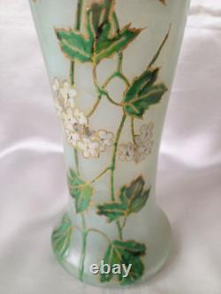 Legras Art Nouveau'Belgrade' Shape Ivy Leaf & Flowers Enamelled Glass Vase. 2