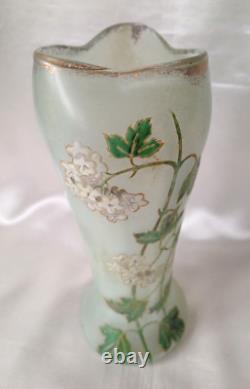 Legras Art Nouveau'Belgrade' Shape Ivy Leaf & Flowers Enamelled Glass Vase. 2