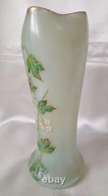 Legras Art Nouveau'Belgrade' Shape Ivy Leaf & Flowers Enamelled Glass Vase. 2