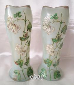 Legras Art Nouveau'Belgrade' Shape Ivy Leaf & Flowers Enamelled Glass Vase. 2