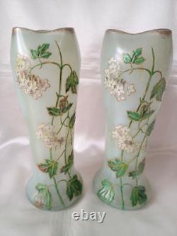 Legras Art Nouveau'Belgrade' Shape Ivy Leaf & Flowers Enamelled Glass Vase. 2