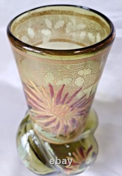 Legras Art Nouveau Chrysanthemum Enamelled Green'Marignan' Glass Vase. C1900 2