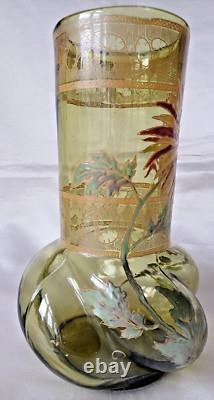 Legras Art Nouveau Chrysanthemum Enamelled Green'Marignan' Glass Vase. C1900 2