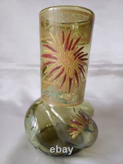 Legras Art Nouveau Chrysanthemum Enamelled Green'Marignan' Glass Vase. C1900 2