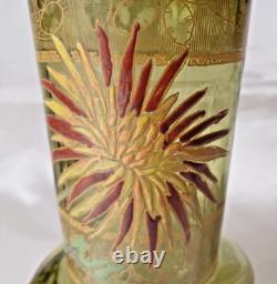 Legras Art Nouveau Chrysanthemum Enamelled Green'Marignan' Glass Vase. C1900 2