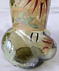 Legras Art Nouveau Chrysanthemum Enamelled Green'Marignan' Glass Vase. C1900 2