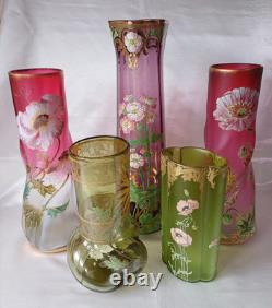 Legras Art Nouveau Chrysanthemum Enamelled Green'Marignan' Glass Vase. C1900 2