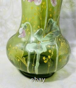 Legras Enamelled Glass Vase Emaille Fleurs Pavot Anemones Art Nouveau Jugendstil