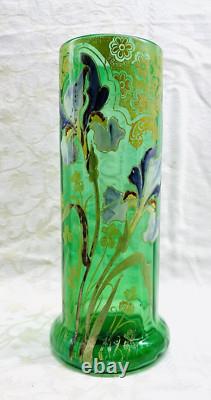 Legras Enamelled Glass Vase Flowers Iris Art Nouveau Jugendstil 19th