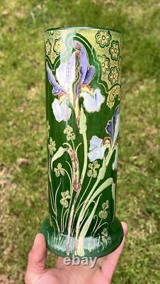 Legras Enamelled Glass Vase Flowers Iris Art Nouveau Jugendstil 19th