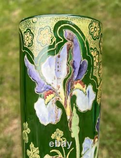 Legras Enamelled Glass Vase Flowers Iris Art Nouveau Jugendstil 19th