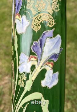 Legras Enamelled Glass Vase Flowers Iris Art Nouveau Jugendstil 19th
