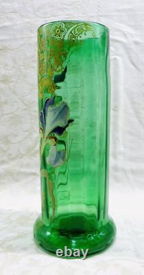 Legras Enamelled Glass Vase Flowers Iris Art Nouveau Jugendstil 19th