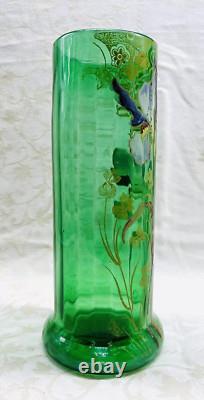 Legras Enamelled Glass Vase Flowers Iris Art Nouveau Jugendstil 19th