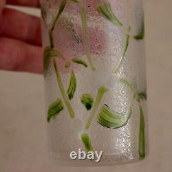 Legras French Cameo Glass Vase Art Nouveau Enameled Mistletoe Leaves Cylinder