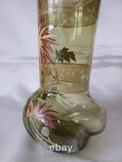 Legras'Marignan' Art Nouveau Chrysanthemum Enamelled Green Glass Vase. C1900 1