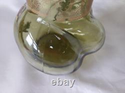 Legras'Marignan' Art Nouveau Chrysanthemum Enamelled Green Glass Vase. C1900 1