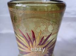 Legras'Marignan' Art Nouveau Chrysanthemum Enamelled Green Glass Vase. C1900 1