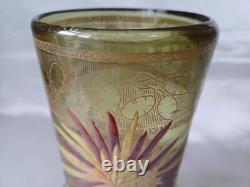 Legras'Marignan' Art Nouveau Chrysanthemum Enamelled Green Glass Vase. C1900 1
