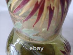 Legras'Marignan' Art Nouveau Chrysanthemum Enamelled Green Glass Vase. C1900 1