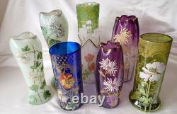 Legras'Marignan' Art Nouveau Chrysanthemum Enamelled Green Glass Vase. C1900 1