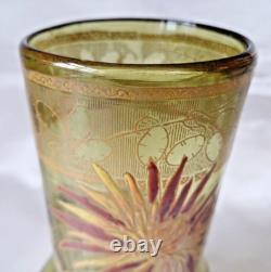 Legras'Marignan' Art Nouveau Chrysanthemum Enamelled Green Glass Vase. C1900 2
