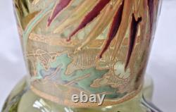 Legras'Marignan' Art Nouveau Chrysanthemum Enamelled Green Glass Vase. C1900 2