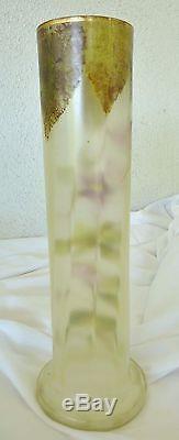 Legras Mont Joye 13 Art Glass Vase Hand Painted Flowers Leaves Nouveau Satin