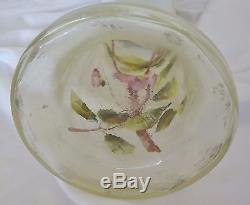 Legras Mont Joye 13 Art Glass Vase Hand Painted Flowers Leaves Nouveau Satin