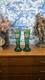 Legras-montjoye Pair Of Green Enamelled Glass Vases With Flowers Art Nouveau