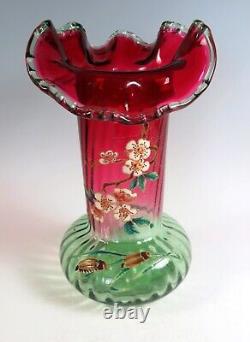 Legras Rubina Verde Enamel Glass Vase