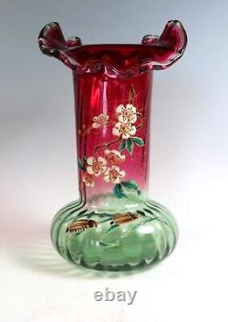 Legras Rubina Verde Enamel Glass Vase