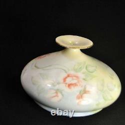 Limoges Squat Vase HandPainted 1890-1932 Pink Roses Green Leaves JPL Jean Pouyat