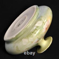 Limoges Squat Vase HandPainted 1890-1932 Pink Roses Green Leaves JPL Jean Pouyat