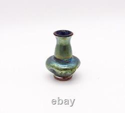 Loetz 1900 Austria Art Nouveau Miniature Cabinet Vase In Green Iridescent Glass