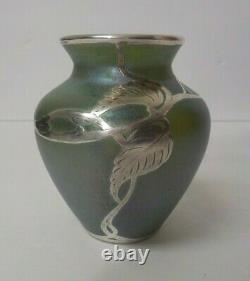 Loetz Art Glass 3.5 Cabinet Vase, Sterling Silver Overlay, c. 1885-1900