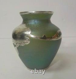 Loetz Art Glass 3.5 Cabinet Vase, Sterling Silver Overlay, c. 1885-1900
