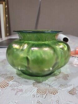 Loetz Art Glass 4 Vase Czech Green Iridescent Crete Rusticana Bohemian Nouveau