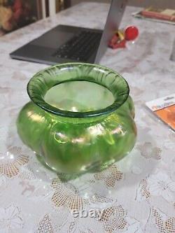 Loetz Art Glass 4 Vase Czech Green Iridescent Crete Rusticana Bohemian Nouveau