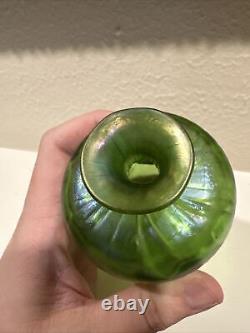 Loetz Art Glass Vase Czech Green Iridescent Crete Rusticana Bohemian Nouveau